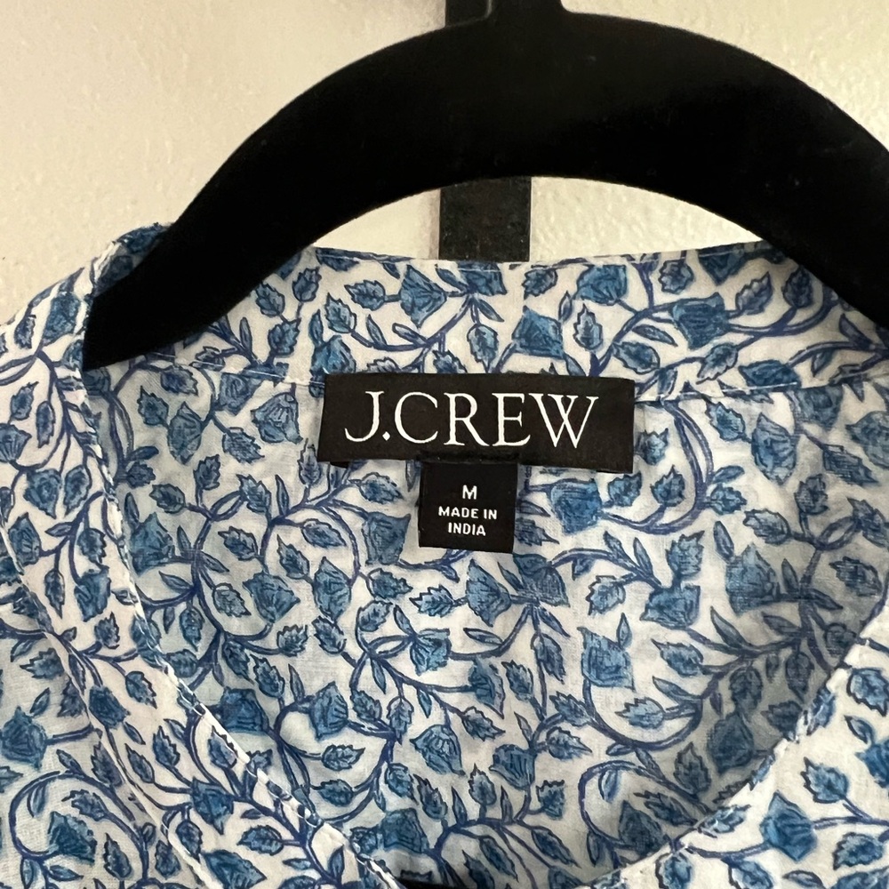 J. Crew Blue Paisley Border Cap-Sleeve Button Front Blouse - Picture 2 of 3